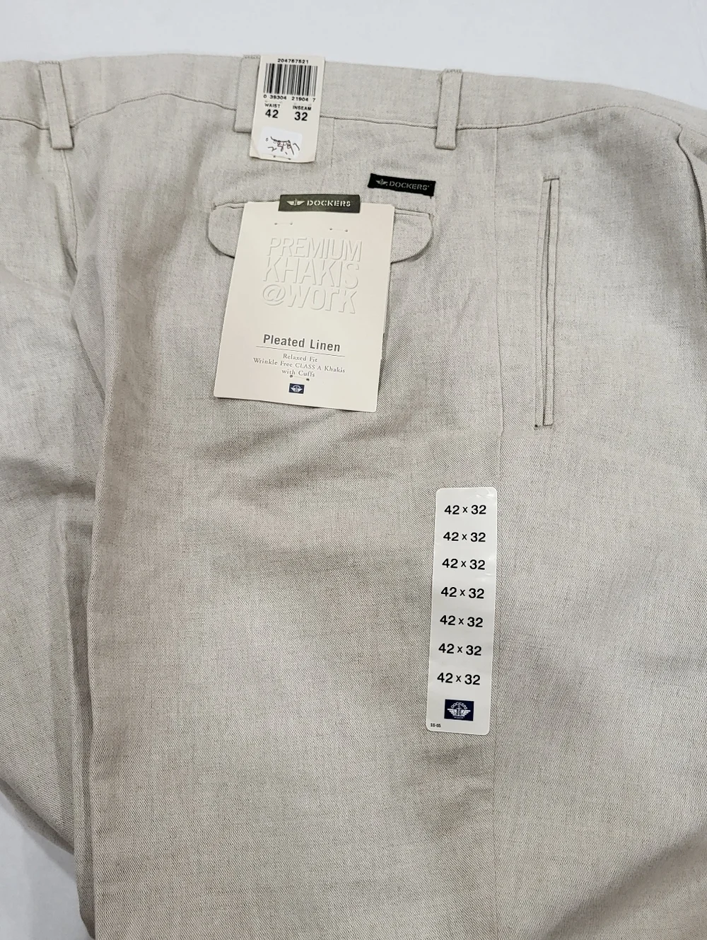 NWT Dockers Men's 42 Classic Linen Cotton Pants Trousers Khakis Beige Casual